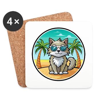 Laperm Cat Breed Cartoon Lunettes de soleil Beach - Dessous de verre (lot de 4) - blanc - Devant