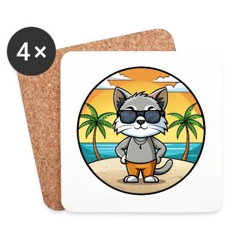 Javanische Katzenrasse Cartoon Sonnenbrille Strand - Untersetzer (4er-Set) - Weiß - Vorne