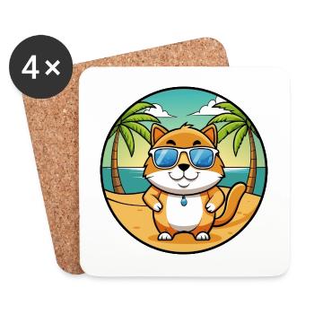 Hosico Katzenrasse Cartoon Sonnenbrille Strand - Untersetzer (4er-Set) - Weiß - Vorne