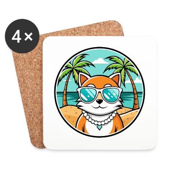Hantilly Tiffany Cat Breed Cartoon Sunglass Beach - Coasters (set of 4) - white - Front