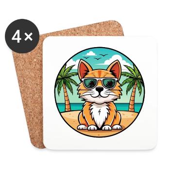 Lunettes de soleil de dessin animé de race de chat à poil long allemand plage - Dessous de verre (lot de 4) - blanc - Devant