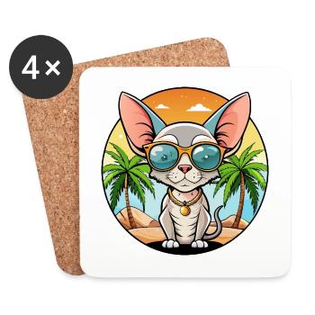 Devon Rex Katzenrasse Cartoon Sonnenbrille Strand - Untersetzer (4er-Set) - Weiß - Vorne