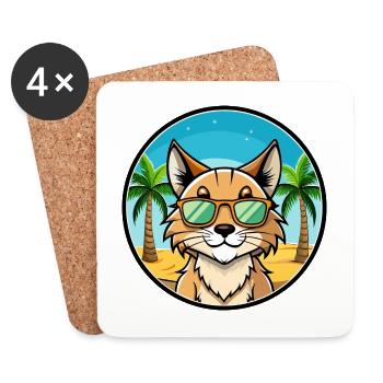 Eurasischer Luchs Katzenrasse Cartoon Sonnenbrille Strand - Untersetzer (4er-Set) - Weiß - Vorne