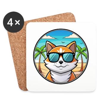 Lunettes de soleil de dessin animé de race de chat calicot dilué plage - Dessous de verre (lot de 4) - blanc - Devant