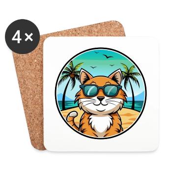 California Spangled Cat Breed Cartoon Sunglasses - Coasters (set of 4) - white - Front