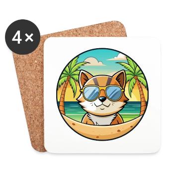 Donskoy Katzenrasse Cartoon Sonnenbrille Strand - Untersetzer (4er-Set) - Weiß - Vorne