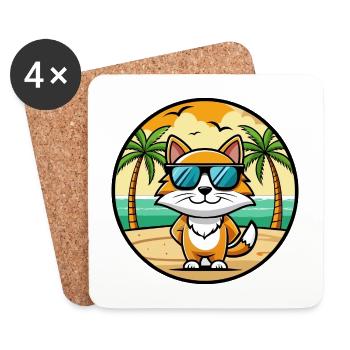 Cymric Katzenrasse Cartoon Sonnenbrille Strand - Untersetzer (4er-Set) - Weiß - Vorne