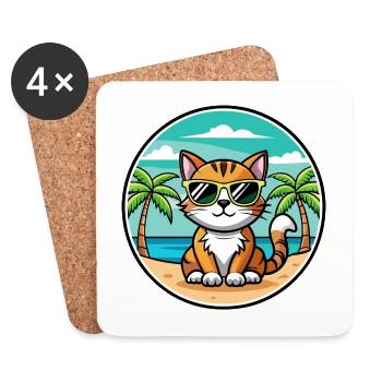 Amerikanische Bobtail Katzenrasse Cartoon Sonnenbrille Strand - Untersetzer (4er-Set) - Weiß - Vorne