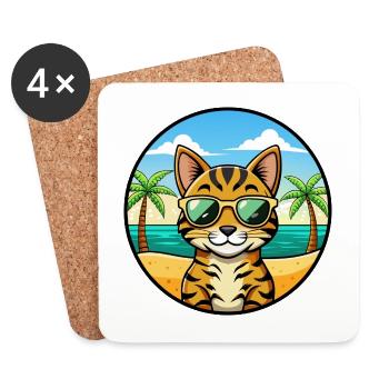Bengalische Katzenrasse Cartoon Sonnenbrille Strand - Untersetzer (4er-Set) - Weiß - Vorne