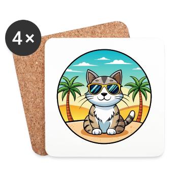 American Wirehair Cat Breed Cartoon Sunglass Beach - Coasters (set of 4) - white - Front