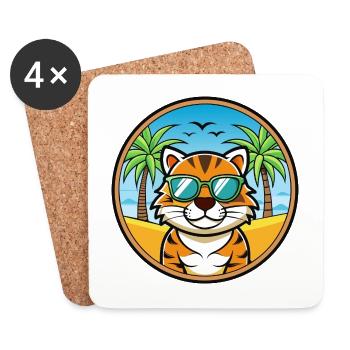 Tiger Cat Breed Cartoon Sunglasses Beach - Coasters (set of 4) - white - Front