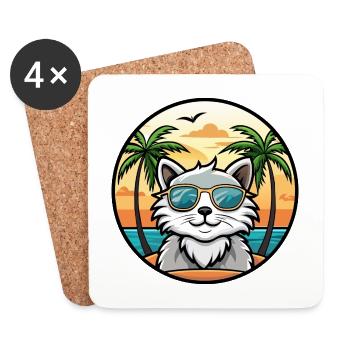 Selkirk Rex Cat Breed Cartoon Lunettes de soleil Beach - Dessous de verre (lot de 4) - blanc - Devant