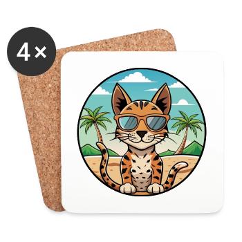 Savannah Katzenrasse Cartoon Sonnenbrille Strand - Untersetzer (4er-Set) - Weiß - Vorne