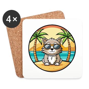 Laperm Katzenrasse Cartoon Sonnenbrille Strand - Untersetzer (4er-Set) - Weiß - Vorne