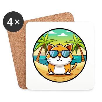 Hosico Katzenrasse Cartoon Sonnenbrille Strand - Untersetzer (4er-Set) - Weiß - Vorne