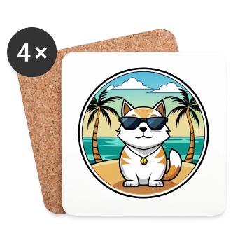 Japanische Bobtail Katzenrasse Cartoon Sonnenbrille Strand - Untersetzer (4er-Set) - Weiß - Vorne