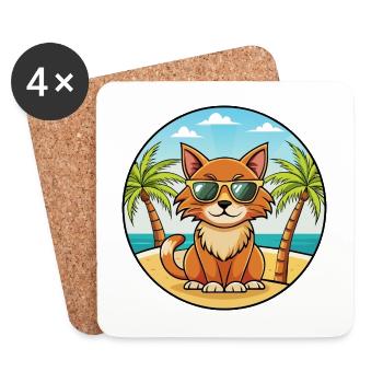 Havanna Braune Katzenrasse Cartoon Sonnenbrille Strand - Untersetzer (4er-Set) - Weiß - Vorne