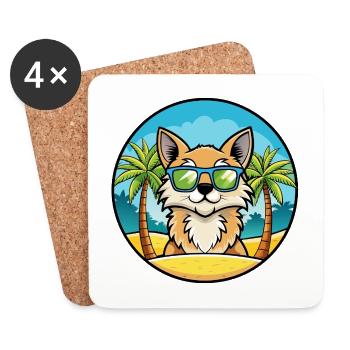 Lunettes de soleil de dessin animé de race de chat à poil long allemand plage - Dessous de verre (lot de 4) - blanc - Devant