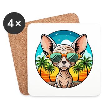 Devon Rex Katzenrasse Cartoon Sonnenbrille Strand - Untersetzer (4er-Set) - Weiß - Vorne