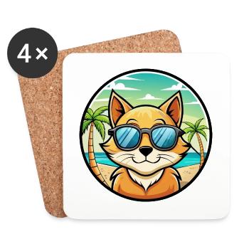 Donskoy Katzenrasse Cartoon Sonnenbrille Strand - Untersetzer (4er-Set) - Weiß - Vorne