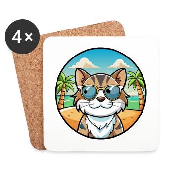 Lunettes de soleil de dessin animé de race de chat calicot dilué plage - Dessous de verre (lot de 4) - blanc - Devant