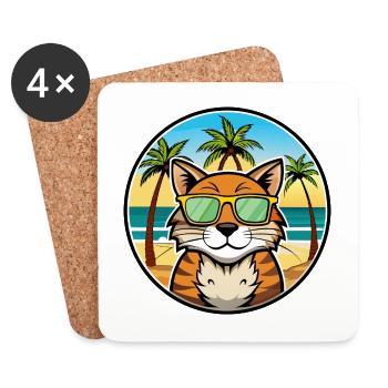 California Spangled Cat Breed Cartoon Sunglasses - Coasters (set of 4) - white - Front