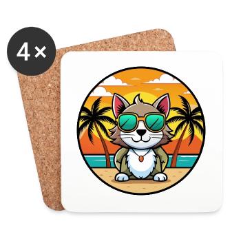 Bombai Katzenrasse Cartoon Sonnenbrille Strand - Untersetzer (4er-Set) - Weiß - Vorne