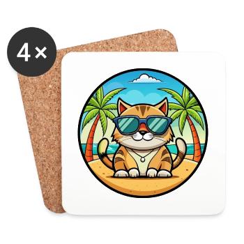 Amerikanische Polydactyl Katzenrasse Cartoon Sonnenbrille - Untersetzer (4er-Set) - Weiß - Vorne