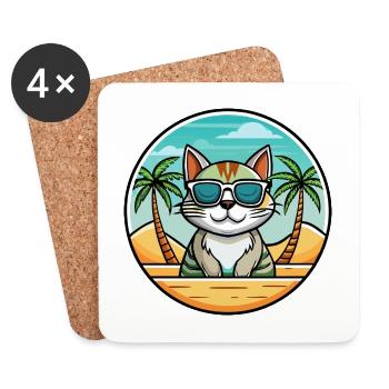 Amerikanische Drahthaarkatze Rasse Karikatur Sonnenbrille Strand - Untersetzer (4er-Set) - Weiß - Vorne
