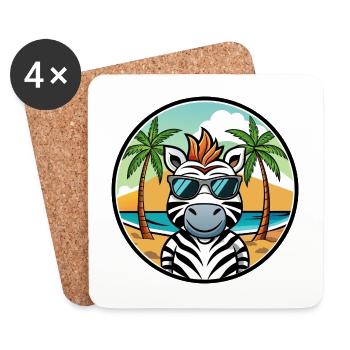 Zebra Lustige Cartoon Sommer Strand Sonnenbrille Cool - Untersetzer (4er-Set) - Weiß - Vorne