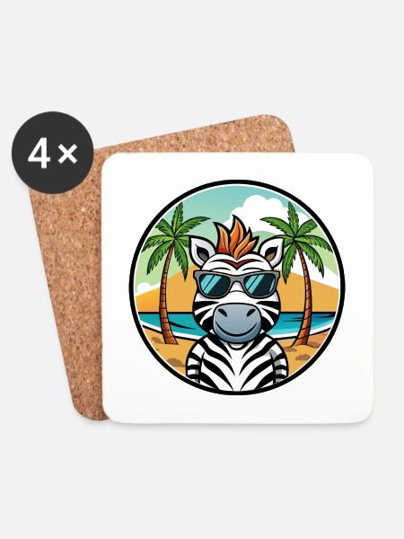 Zebra Lustige Cartoon Sommer Strand Sonnenbrille Cool - Untersetzer (4er-Set) - Weiß