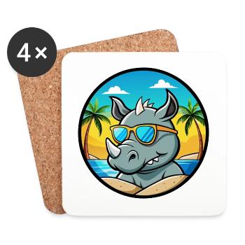 Rhino Lustige Cartoon Sommer Strand Sonnenbrille Cool - Untersetzer (4er-Set) - Weiß - Vorne