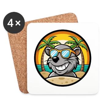 Rat Drôle Dessin Animé Plage D’été Lunettes De Soleil Autocollant - Dessous de verre (lot de 4) - blanc - Devant