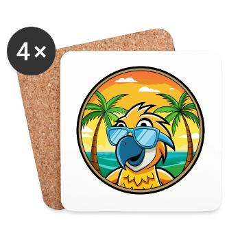 Perroquet Drôle Dessin Animé Plage Été Lunettes De Soleil Cool - Dessous de verre (lot de 4) - blanc - Devant