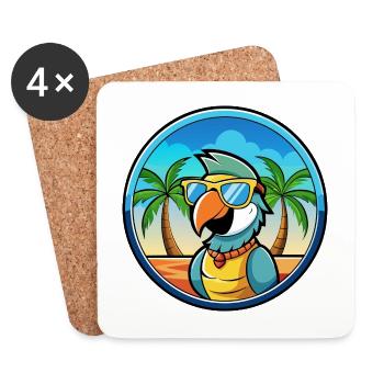 Perroquet Drôle Dessin Animé Plage Été Lunettes De Soleil Cool - Dessous de verre (lot de 4) - blanc - Devant