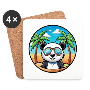 Panda Lustige Cartoon Sommer Strand Sonnenbrille Cool - Untersetzer (4er-Set) - Weiß - Vorne