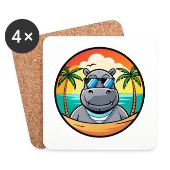 Nilpferd Lustige Cartoon Sommer Strand Sonnenbrille Cool - Untersetzer (4er-Set) - Weiß - Vorne