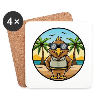 Hawk Drôle Dessin Animé Plage D’été Lunettes De Soleil Autocollant - Dessous de verre (lot de 4) - blanc - Devant