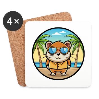 Hamster Lustig Cartoon Sommer Strand Sonnenbrille Cool - Untersetzer (4er-Set) - Weiß - Vorne