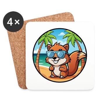 Squirrel Funny Cartoon Summer Beach Sunglasses - Coasters (set of 4) - white - Front