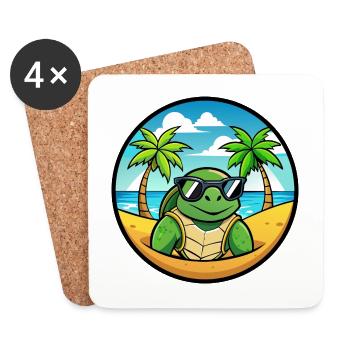 Turtle Funny Cartoon Summer Beach Sunglasses Cool - Coasters (set of 4) - white - Front