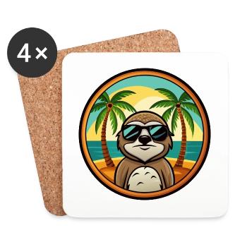 Faultier Lustige Cartoon Sommer Strand Sonnenbrille Cool - Untersetzer (4er-Set) - Weiß - Vorne