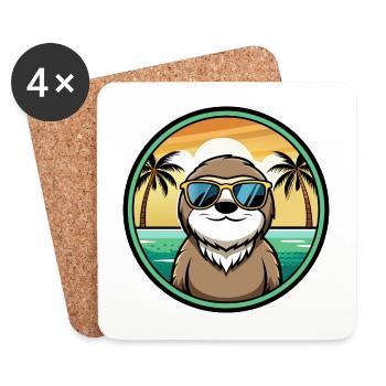 Faultier Lustige Cartoon Sommer Strand Sonnenbrille Cool - Untersetzer (4er-Set) - Weiß - Vorne