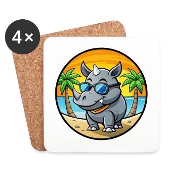 Rhino Lustige Cartoon Sommer Strand Sonnenbrille Cool - Untersetzer (4er-Set) - Weiß - Vorne
