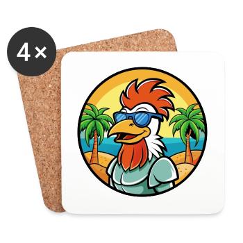 Hahn Lustige Cartoon Sommer Strand Sonnenbrille Cool - Untersetzer (4er-Set) - Weiß - Vorne