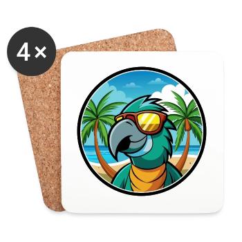 Perroquet Drôle Dessin Animé Plage Été Lunettes De Soleil Cool - Dessous de verre (lot de 4) - blanc - Devant