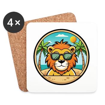 Lion Funny Cartoon Summer Beach Sunglasses Sticker - Coasters (set of 4) - white - Front