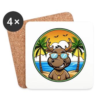 Elch Lustige Cartoon Sommer Strand Sonnenbrille Cool - Untersetzer (4er-Set) - Weiß - Vorne