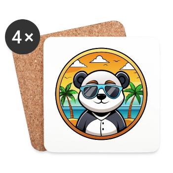 Panda Lustige Cartoon Sommer Strand Sonnenbrille Cool - Untersetzer (4er-Set) - Weiß - Vorne