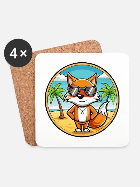 Fuchs Lustige Cartoon Sommer Strand Sonnenbrille Aufkleber - Untersetzer (4er-Set) - Weiß